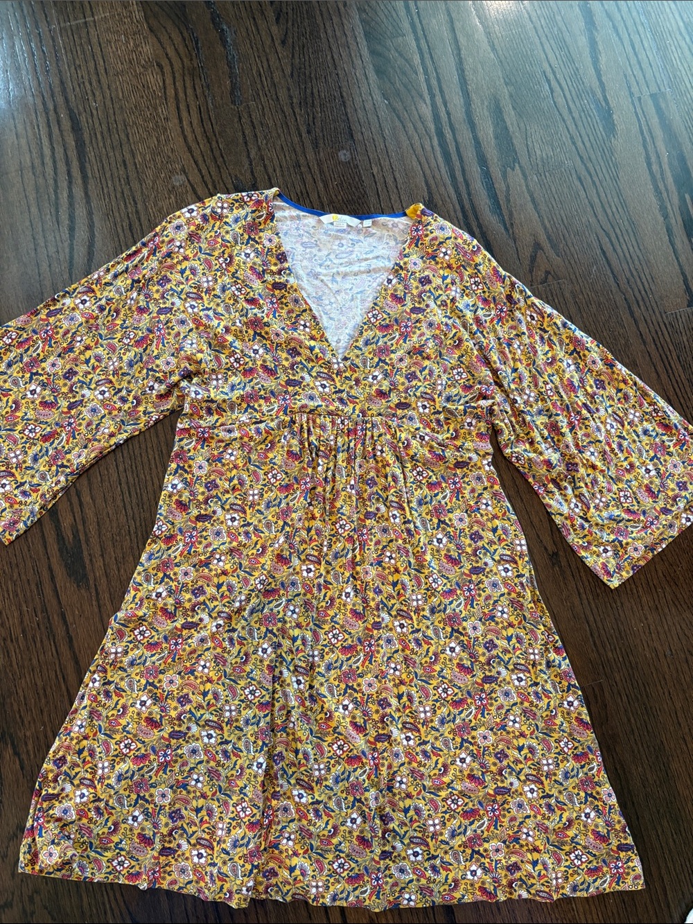 Boden Yellow Floral V-Neck Midi Dress
